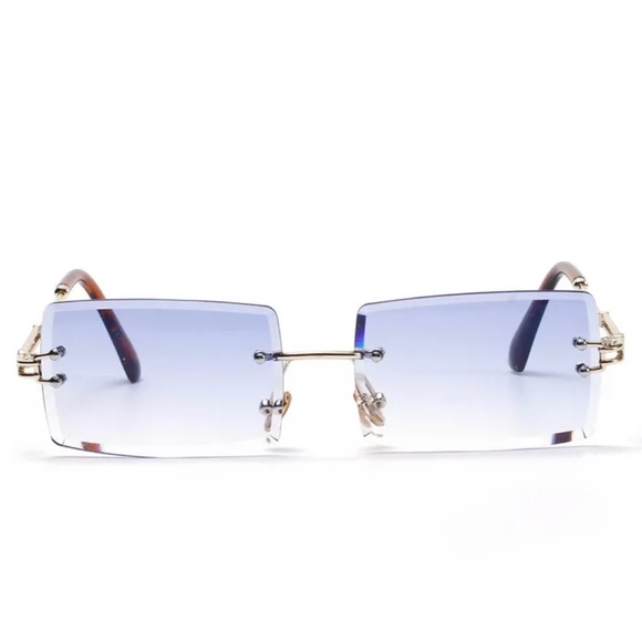 Retro SKY BLUE Rimless Sunglasses - Picture 1 of 11